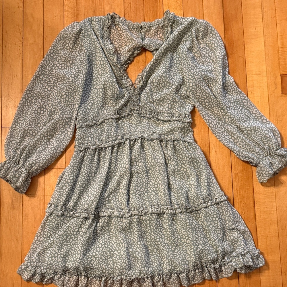 Elegant Long Sleeve Floral Dress in Blue